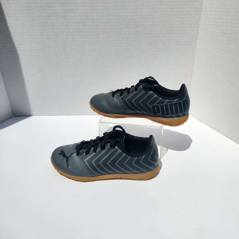Puma Tacto II IT Indoor Soccer Shoes Dark Grey Black Gum Sole 106708-03 Kids 12